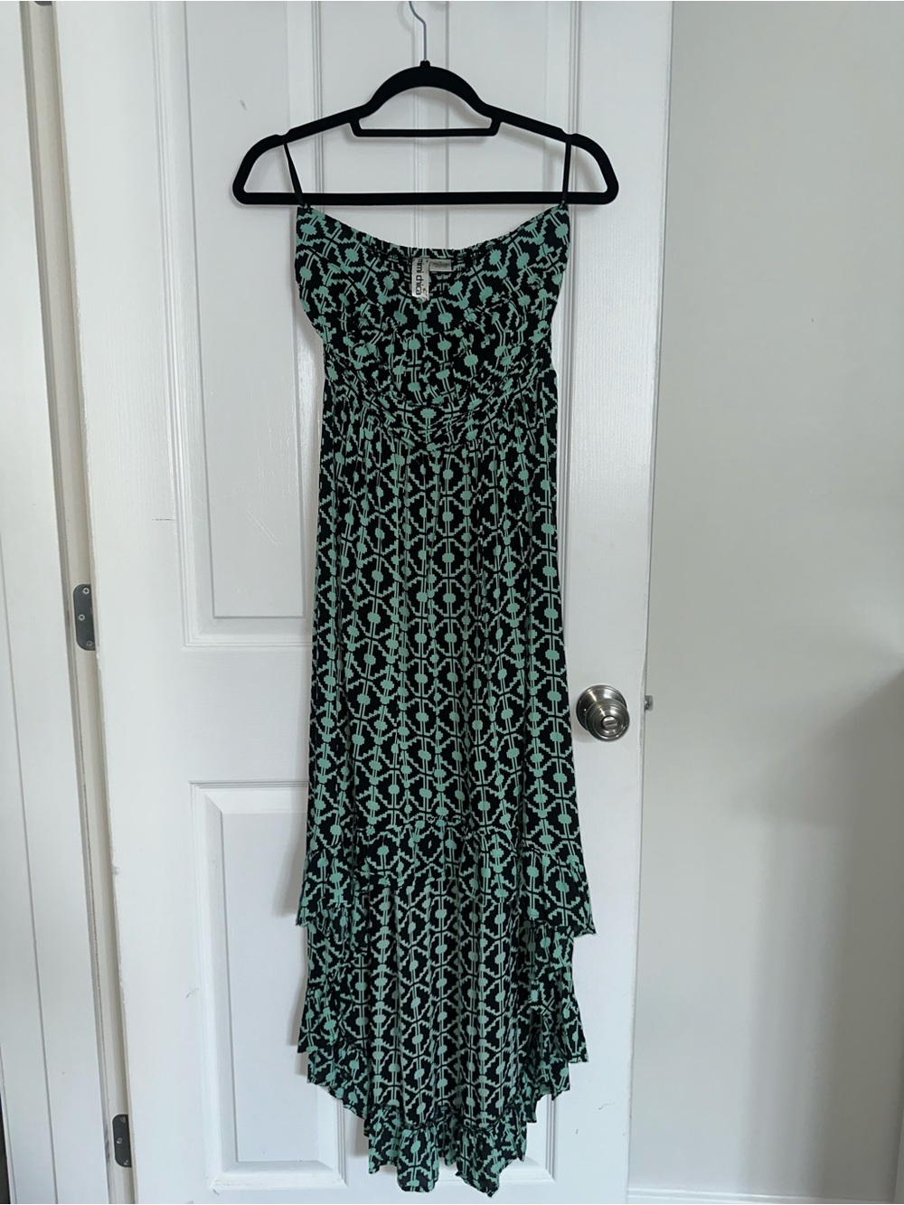 Strapless Black and Mint Maxi Dress